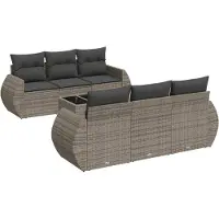 vidaXL Ensemble de salon de jardin 7 pièces avec coussins Gris Poly rotin