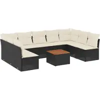 vidaXL Ensemble de 10 canapés de jardin avec coussins noir poly rotin