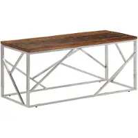 vidaXL Table basse argentée acier inoxydable et bois massif