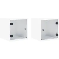 vidaXL Tables de chevet avec portes en verre 2 pcs blanc 35x37x35 cm