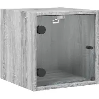 vidaXL Table de chevet avec porte en verre sonoma gris 35x37x35 cm