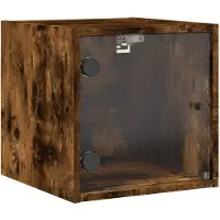 vidaXL Table de chevet avec porte en verre chêne fumé 35x37x35 cm