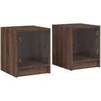 vidaXL Tables de chevet et portes vitrées 2pcs chêne marron 35x37x42cm