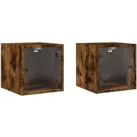 vidaXL Tables de chevet et portes vitrées 2 pcs chêne fumé 35x37x35 cm