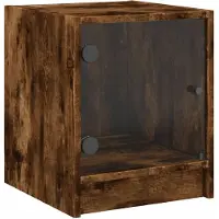 vidaXL Table de chevet avec porte en verre chêne fumé 35x37x42 cm