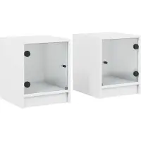 vidaXL Tables de chevet avec portes en verre 2 pcs blanc 35x37x42 cm