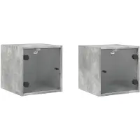 vidaXL Tables de chevet et portes vitrées 2 pcs gris béton 35x37x35 cm