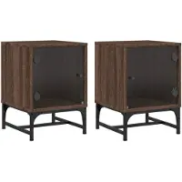 vidaXL Tables de chevet et portes vitrées 2pcs chêne marron 35x37x50cm