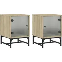 vidaXL Tables de chevet et portes vitrées 2pcs chêne sonoma 35x37x50cm