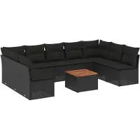 vidaXL Ensemble de 10 canapés de jardin avec coussins noir poly rotin