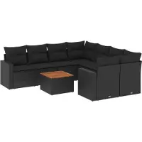 vidaXL Ensemble de salon de jardin 9 pièces avec coussins noir poly rotin