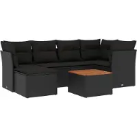 vidaXL Ensemble de salon de jardin 7 pièces avec coussins noir poly rotin