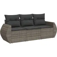 vidaXL Ensemble de salon de jardin 3 pièces avec coussins Gris Poly rotin