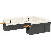 vidaXL Ensemble de 10 canapés de jardin avec coussins noir poly rotin