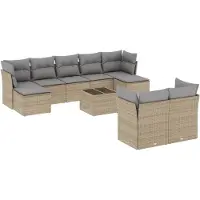 vidaXL Ensemble de salon de jardin 10 pièces avec coussins Beige Poly Rattan