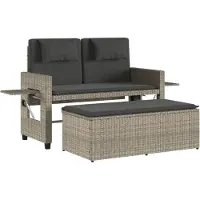 vidaXL Banc de jardin Réglable avec coussins Gris clair Poly rotin