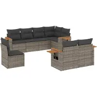 vidaXL Ensemble de jardin canapé 8 pièces avec coussins Gris Poly rotin