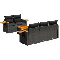 vidaXL Ensemble de salon de jardin 6 pièces avec coussins noir poly rotin