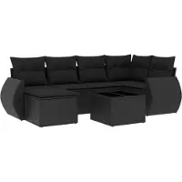 vidaXL Ensemble de salon de jardin 7 pièces avec coussins noir poly rotin