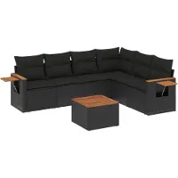 vidaXL Ensemble de salon de jardin 7 pièces avec coussins noir poly rotin