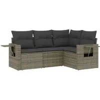 vidaXL Ensemble de salon de jardin 4 pièces avec coussins Gris Poly rotin