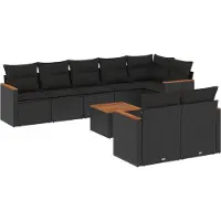 vidaXL Ensemble de salon de jardin 9 pièces avec coussins noir poly rotin