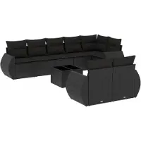 vidaXL Ensemble de salon de jardin 9 pièces avec coussins noir poly rotin