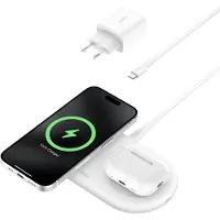 Belkin Plot de charge sans fil - - BoostCharge Pro 2-in-1 - Magnétique - Blanc - 15 Watts