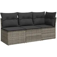 vidaXL Canapé de jardin 3 places avec coussins Gris Poly Rattan