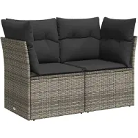 vidaXL Canapé de jardin 2 places avec coussins Gris Poly rotin