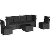 vidaXL Ensemble de salon de jardin 7 pièces avec coussins noir poly rotin