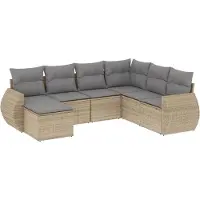 vidaXL Ensemble de salon de jardin 7 pièces avec coussins Beige Poly Rattan