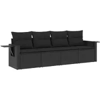 vidaXL Ensemble de salon de jardin 4 pièces avec coussins noir poly rotin