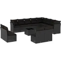 vidaXL Ensemble de 13 canapés de jardin avec coussins noir poly rotin