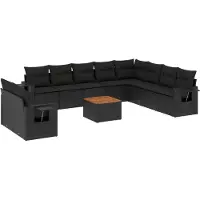 vidaXL Ensemble de salon de jardin 11 pièces avec coussins noir poly rotin