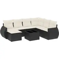 vidaXL Ensemble de jardin canapé 8 pièces avec coussins noir poly rotin