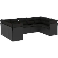 vidaXL Ensemble de salon de jardin 9 pièces avec coussins noir poly rotin