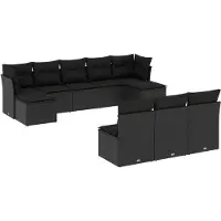 vidaXL Ensemble de 10 canapés de jardin avec coussins noir poly rotin
