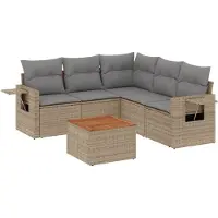 vidaXL Ensemble de salon de jardin 6 pièces avec coussins Beige Poly Rattan