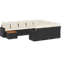 vidaXL Ensemble de salon de jardin 11 pièces avec coussins noir poly rotin