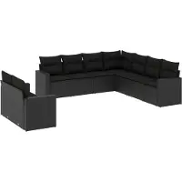 vidaXL Ensemble de salon de jardin 9 pièces avec coussins noir poly rotin