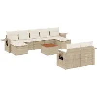 vidaXL Ensemble de salon de jardin 10 pièces avec coussins Beige Poly Rattan