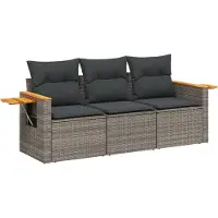 vidaXL Ensemble de salon de jardin 3 pièces avec coussins Gris Poly rotin