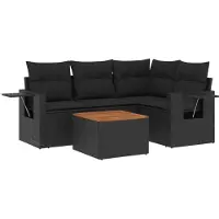 vidaXL Ensemble de salon de jardin 5 pièces avec coussins noir poly rotin