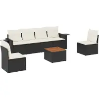 vidaXL Ensemble de salon de jardin 7 pièces avec coussins noir poly rotin