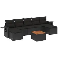 vidaXL Ensemble de jardin canapé 8 pièces avec coussins noir poly rotin