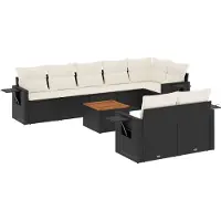 vidaXL Ensemble de salon de jardin 9 pièces avec coussins noir poly rotin