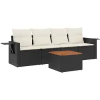 vidaXL Ensemble de salon de jardin 5 pièces avec coussins noir poly rotin