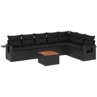 vidaXL Ensemble de jardin canapé 8 pièces avec coussins noir poly rotin