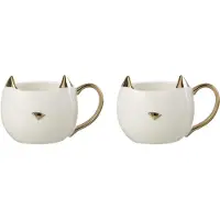 J-Line Set De 2 Mugs Chats En Porcelaine Blanche Et Or